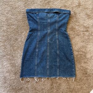 Reformation Blue Denim Strapless Dress